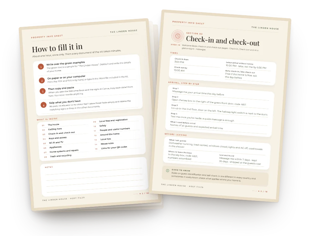 Property Info Sheet pages