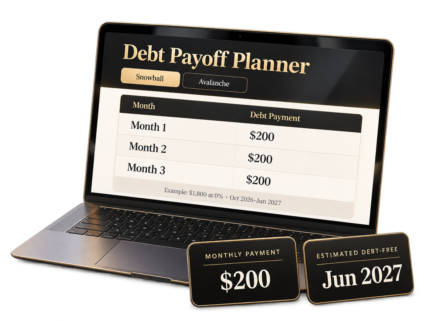 Illustrative Debt Payoff monthly payment plan and estimated debt-free date