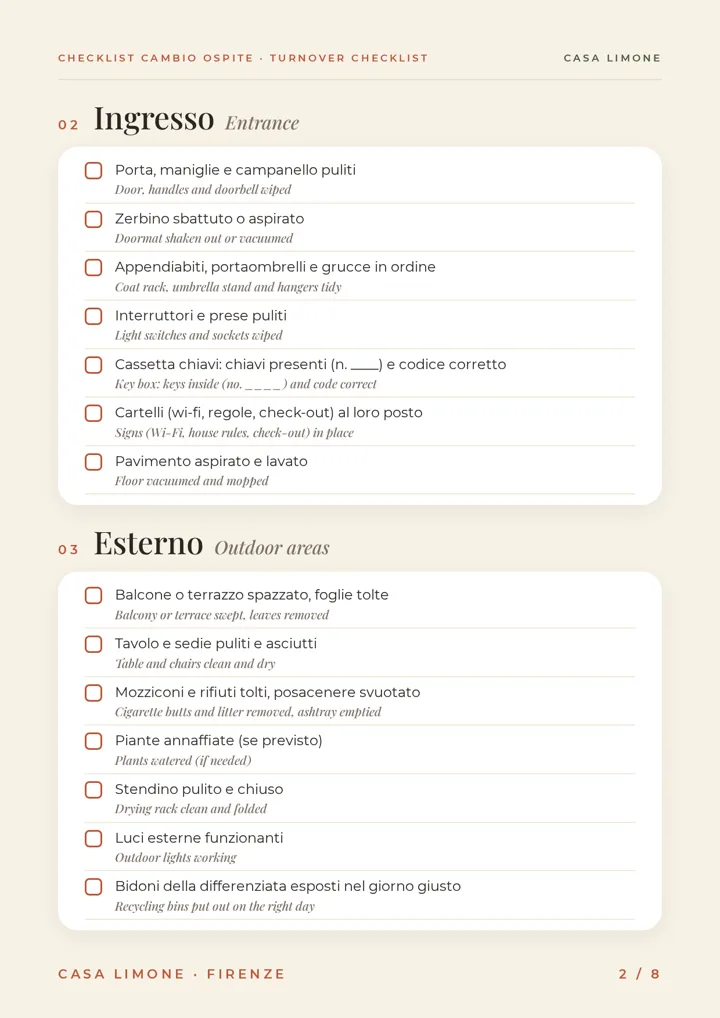 Checklist pulizie e cambio ospite