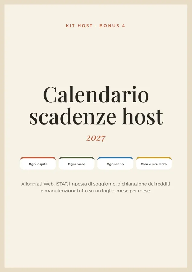 Calendario scadenze host: Alloggiati, ISTAT, tassa di soggiorno