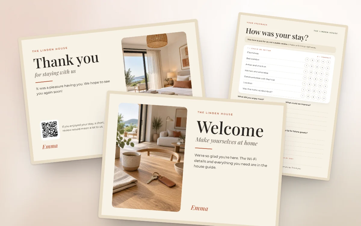 Welcome & Thank You Cards + Guest Feedback Form
